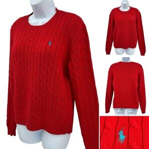 Ralph Lauren Cable-Knit Cotton Red Crewneck Sweater Size XL